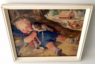 Vintage James Stuart Little Boy Blue Framed Nursery Print