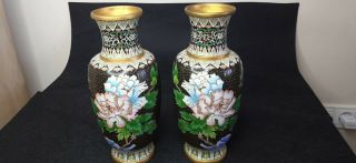 Antique Chinese Cloisonne Vase Pair Late 19th.  Early 20thc Perfect. ,  26cm