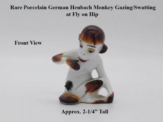 Antique Porcelain Monkey With Metal Fly - Brown And White Monkey - Rare Heubach