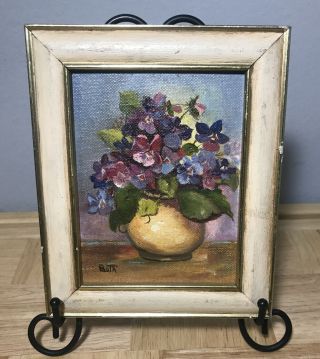 Vintage Small Still Life Flowers Miniature Oil Painting Signed Framed