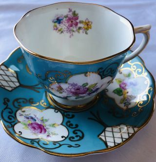Royal Albert Bone China England Blue,  Floral,  Gold Trim 1849 Cup & Saucer Rare