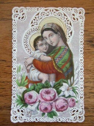 Antique Holy Lace Card – Madonna And Child 376.  Color B13