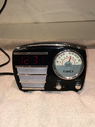 Retro Black Timex T247b Alarm Clock Am/fm Radio - Great