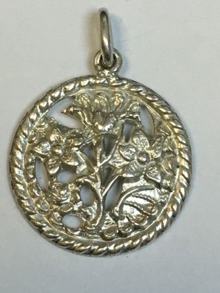 Rare & Attractive Antique Sterling Silver Floral Patterned Pendant B/ham 1902