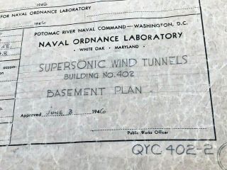 Rare 1946 Naval Ordnance Lab 3 - Layer Blueprints Supersonic Wind Tunnels Bldg