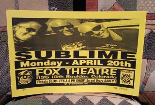 Sublime – Fox Theater / Boulder,  Co 1995 – 17 X 11 Rare Poster Signed
