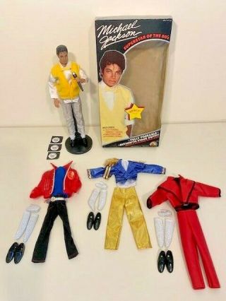 Vtg Michael Jackson Doll & Box,  4 Outfits,  Stand,  Clothes,  Gloves & Mic -