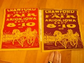 Rare 1926 Pair Crawford County Fair Banners Signs Arion Iowa Horse Photos