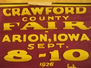 RARE 1926 Pair Crawford County Fair Banners Signs Arion Iowa Horse Photos 2