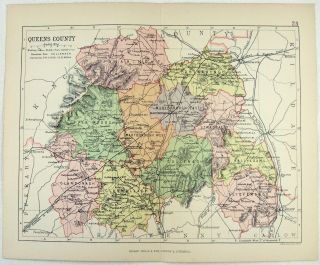 1882 Map Of Queens County,  Ireland By George Philip.  Antique
