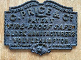 Antique Safe Plaque C.  Price & Co Wolverhampton Solid Brass