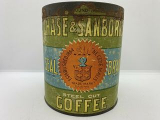 Rare Vintage 1902 Chase & Sanborn’s Steel Cut Coffee Old Advertising Tin Can