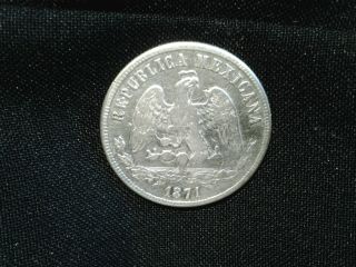 1871 Mexico Silver 50 Centavos Scarce Rare Find
