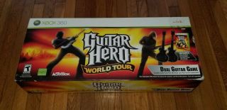 Rare Xbox 360 Guitar Hero World Tour & 2 Les Paul Guitars Game Dual Bundle