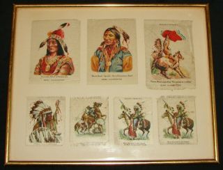 Set Of 7 Antique Early 1900’s Native American Cigarette Silks Nebo Zira Framed