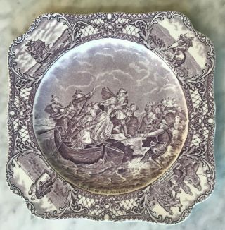 Crown Ducal Colonial Times Square Plate Rare Purple " Landing Of The Pilgrims "