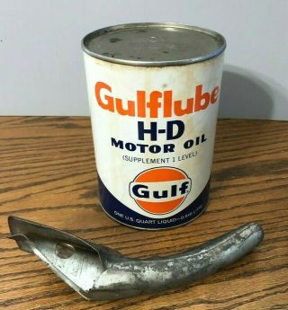 Vintage Gulf Gulflube H - D Motor Oil 1 Us Quart Can - - And Full Rare