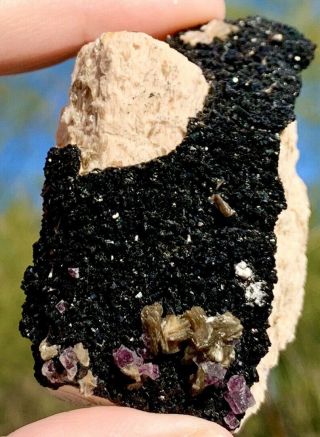 Rare Black Tourmaline Aquamarine Crystal Cluster Mineral Specimen Fluorite Gem