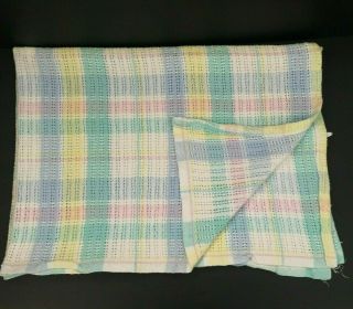 Vtg Beacon Baby Blanket Pastel Plaid Open Weave Woven Cotton Security Wpl 1675