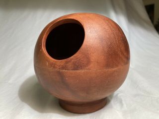 Teak Wood Mid Century Modern Vintage Round Orb Sphere Nut Bowll