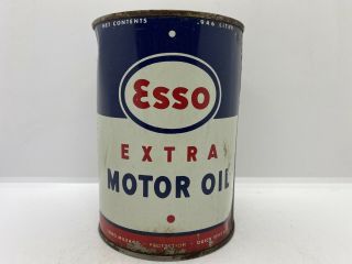 Old Gas & Oil Rare Vintage Esso Extra Motor Oil 1 Quart Advertising Tin Can