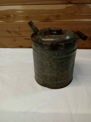 Antique 1 Gallon Galvanized Gas Kerosene Oil Can With Wood Handle Vintage