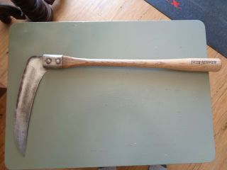Vintage Rare True Tamper Hand Sickle Scythe Sling Blade Tool Wood Handle