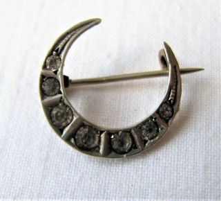 Antique Early 20th Century Silver Paste Crescent Moon Brooch Pin