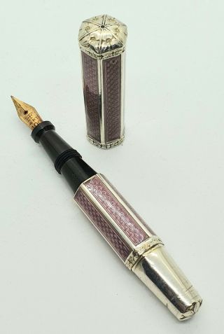 Antique Rare Small Hexagonal 935 Silver Purple Pocket Fountain Pen 14k Flex Nib