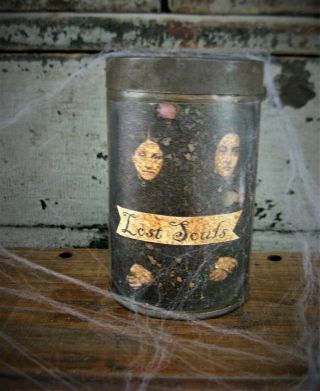 Antique Pantry Tin W Old Photo Print Lost Souls
