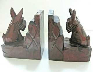 Pair Art Deco Antique Carved Wood Scotty Dog Bookends Hand Carved Black Forest