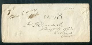 Rare Point Abino Cw Welland Co 1873 Cancel Paid 3 Stampless Cover 7c Postage Due