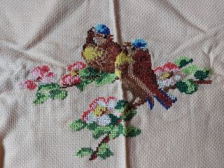 Antique Vintage Needlepoint Hand Embroidered Tapestry Birds 9 " /7.  5 "