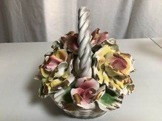 Vintage rare Capodimonte Porcelain Rose Flower Basket Made in Italy. 2