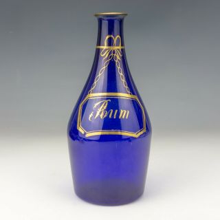 Antique Georgian Bristol Blue Glass - Gilt Decorated Rum Decanter - Unusual