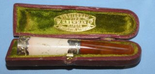 Antique 1898 Cigarette Holder Sterling Silver & Amber Meerschaum - Wh Newman Ltd