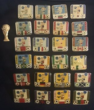 1986 Mexico World Cup Soccer Pins Complete Set 24 Rare Hard To Find Cantinflas