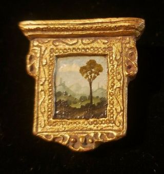 Rare Signed Cg 98 Painting In A Mantle Frame Pin Brooch