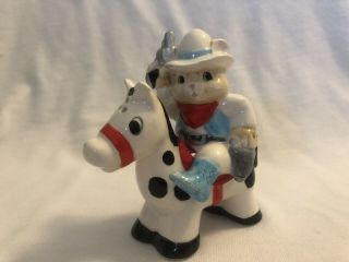 Vintage And Rare Enesco Cowboy Kitty On Horse Salt And Pepper Shakers