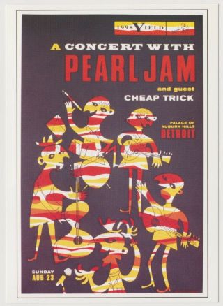 Pearl Jam 1998 98 Detroit Post Card Poster Ames Bros Eddie Vedder Rare