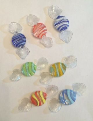 Vintage Hand Blown Murano Glass Wrapped Candies Swirl Design Set Of 7 Labels