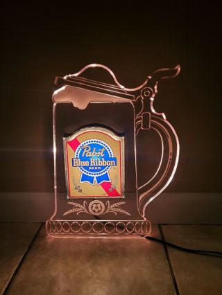 Rare Vintage Pabst Blue Ribbon Beer Stein Lighted Sign L19