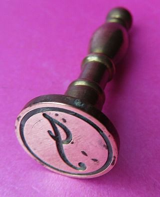 Antique Solid Brass Wax Letter Seal,  Initial " J "