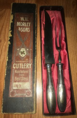Rare Vintage W.  H.  Morley & Sons Best Steel Cutlery Pair Knife Fork Germany 11152