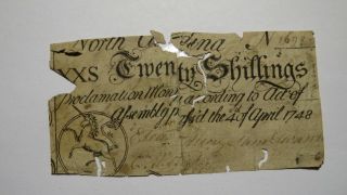1748 Twenty Shillings North Carolina Nc Colonial Currency Note Bill Rare 20s