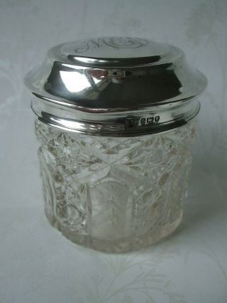 Antique Edwardian Silver Topped Cut Glass Dressing Table Jar London 1909