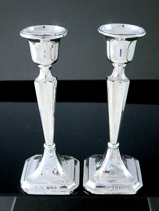 Pair Art Deco 1919 Sydney & Co Birmingham Sterling Silver Weighted Candlesticks
