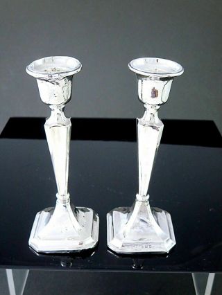 Pair Art Deco 1919 SYDNEY & Co BIRMINGHAM Sterling Silver Weighted CANDLESTICKS 2