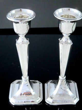 Pair Art Deco 1919 SYDNEY & Co BIRMINGHAM Sterling Silver Weighted CANDLESTICKS 3