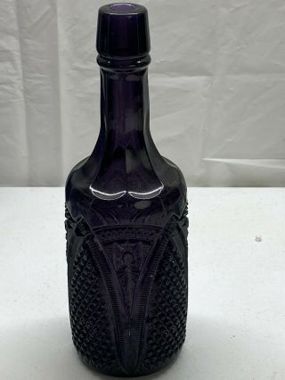 Purple EAPG Fancy Back bar Whiskey Bottle Sculptured Design Handtooled Top RARE 2